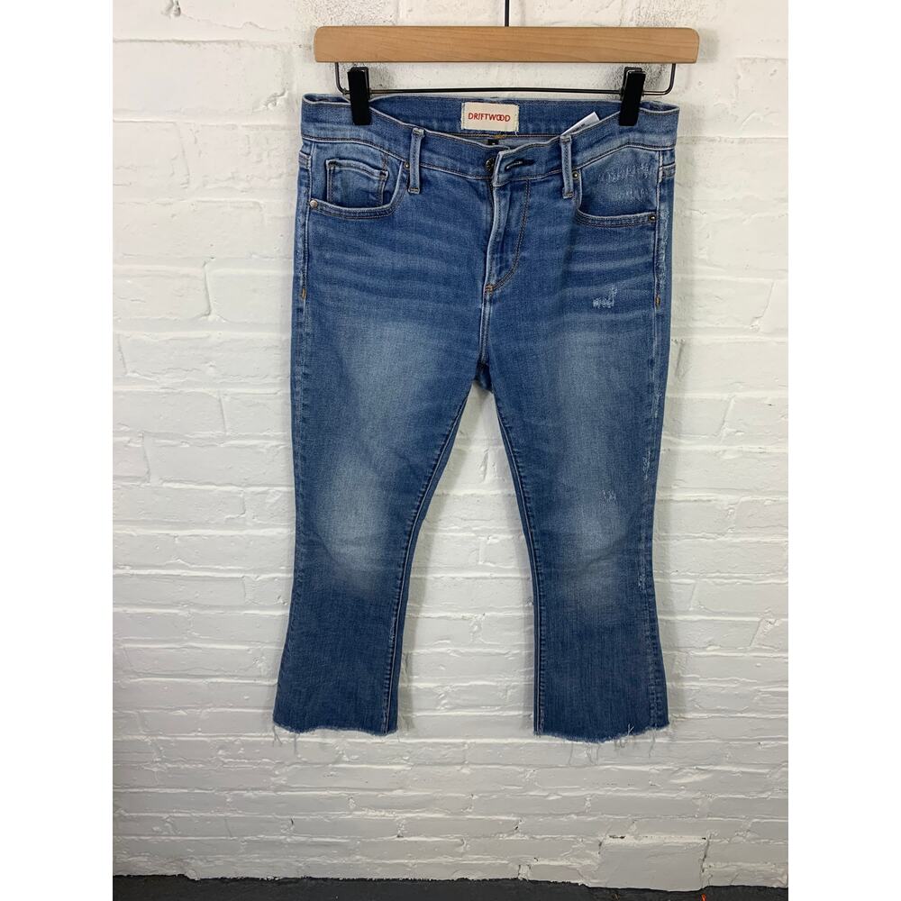 Driftwood Women's High Rise Bootcut Leg Denim Jeans Frayed Hem Blue Size 26